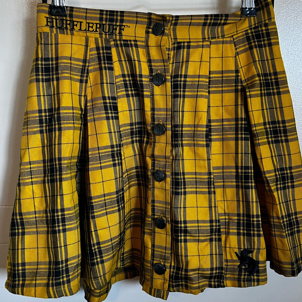 Hufflepuff Pleated Plaid Skirt with Embroidery